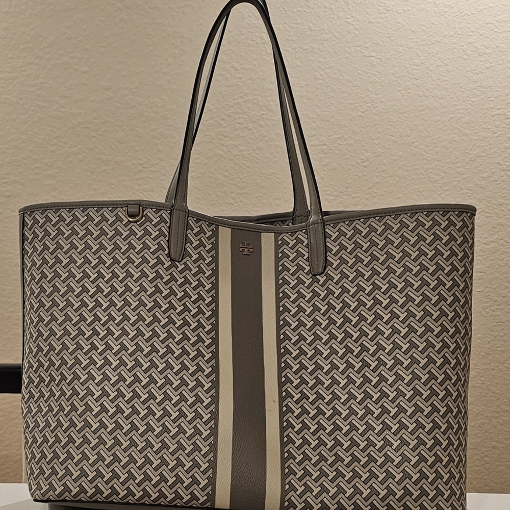 Tory Burch Gray and Cream Tote Bag